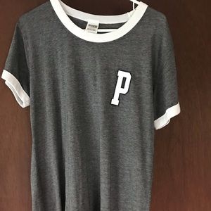 Grey Pink Ringer Crew Tee